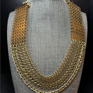 N32. Vintage unsigned Multi Chain Gold Tone Color Loose Chain Collar Necklace